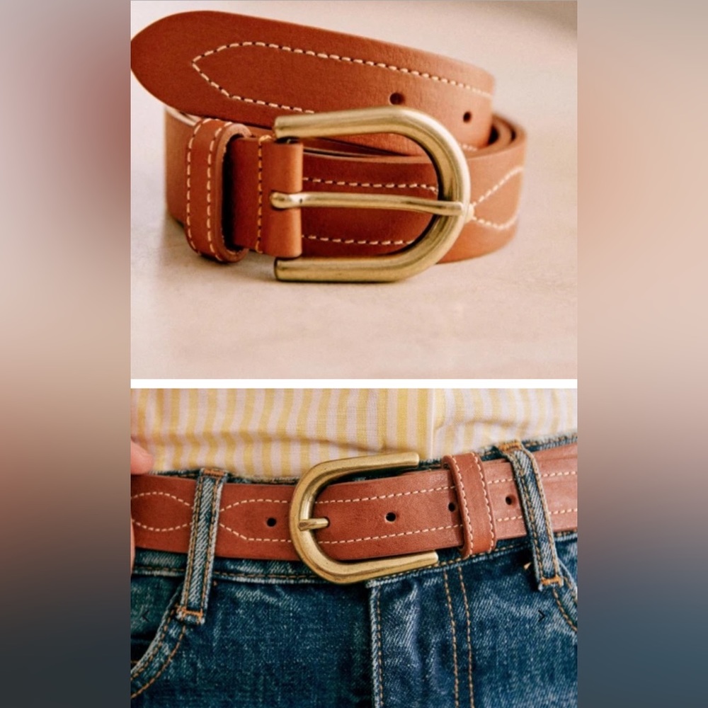 SEZANE TAMMY BELT NATURAL HERITAGE, Smooth leather exterior,Brass buckle